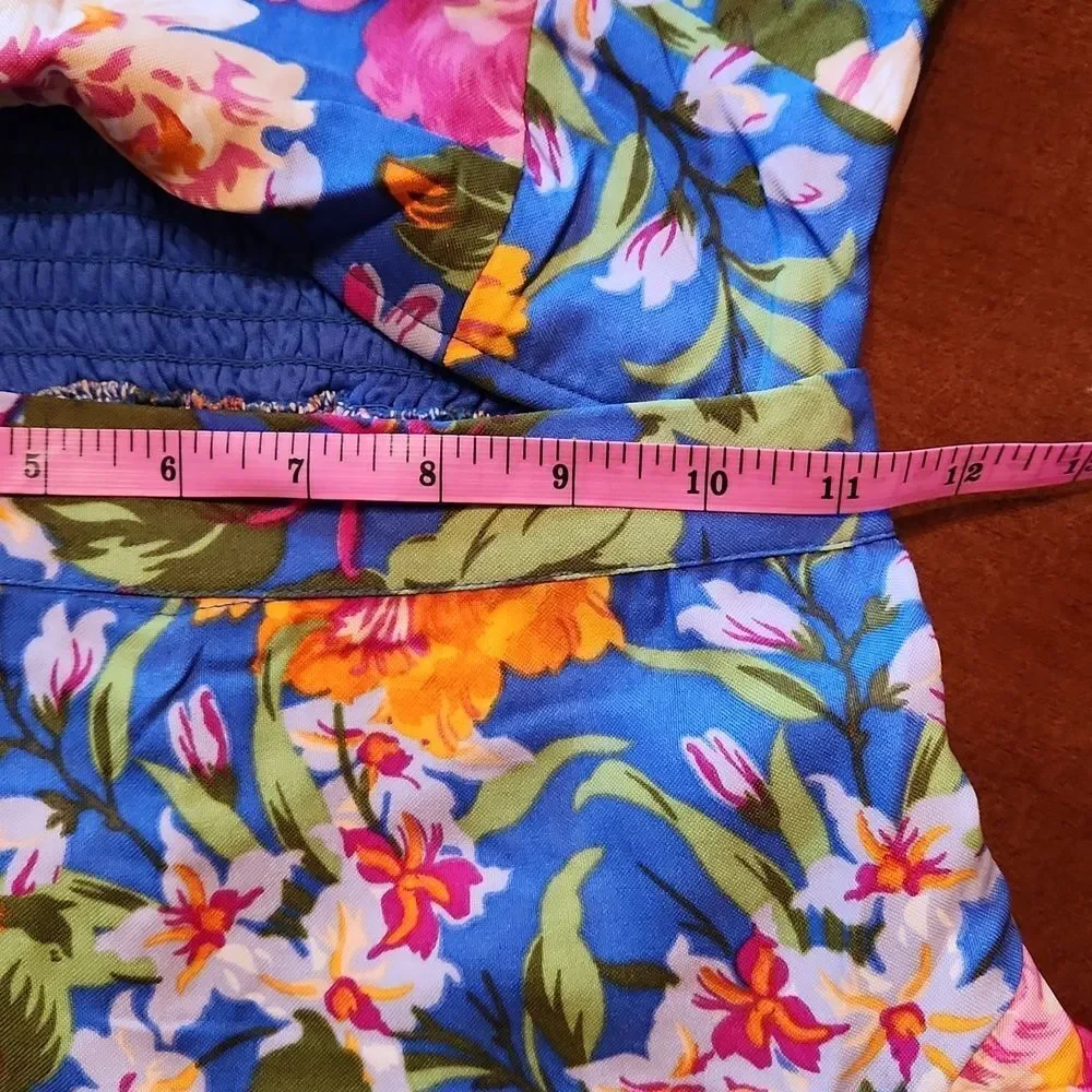 B.O.G Tropical Skort & Halter Crop Top Hawaiian Set, XS, Blue & Pink Floral